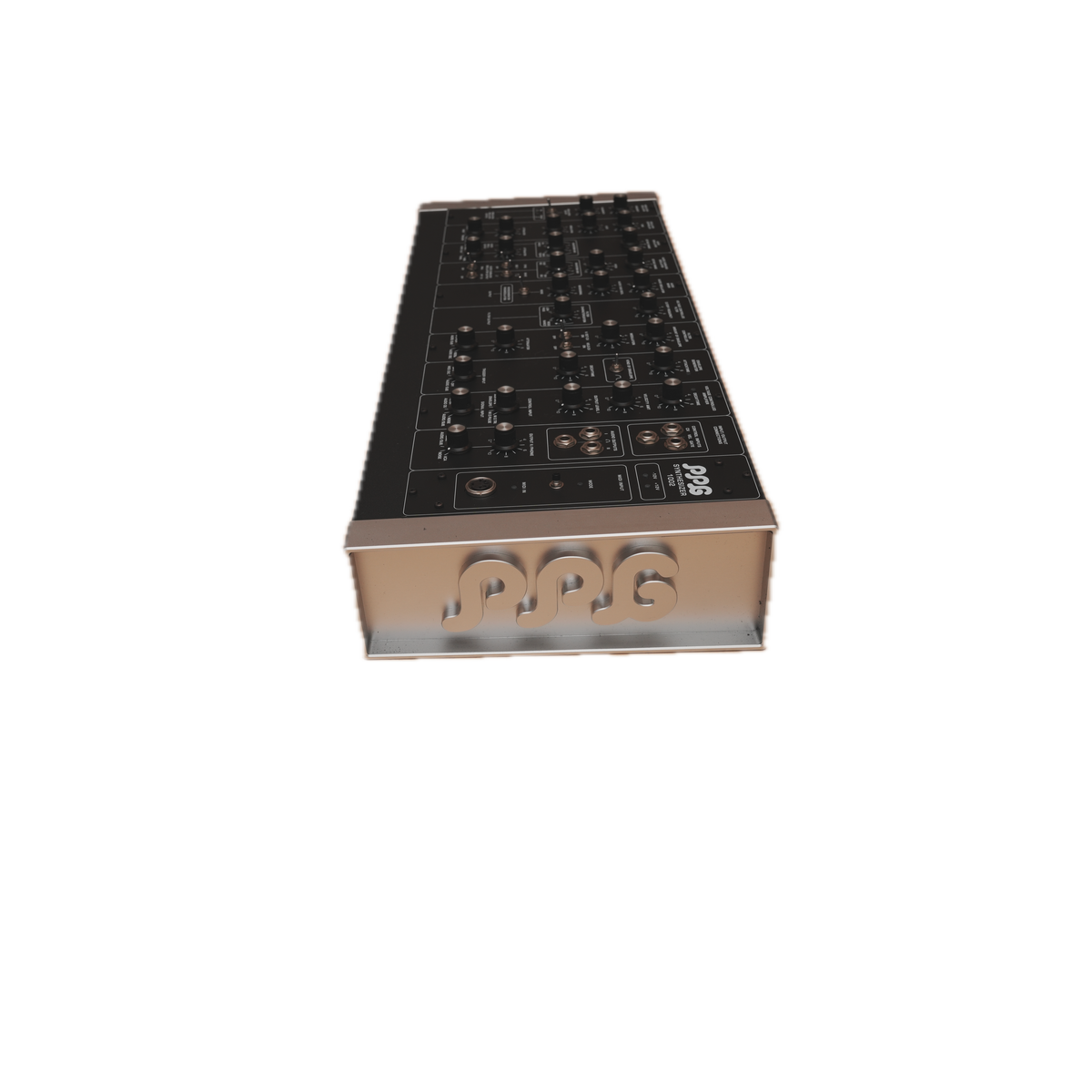 PPG 1002 Mk2 synthesizer, vooraanzicht met zijpaneel met PPG-logo