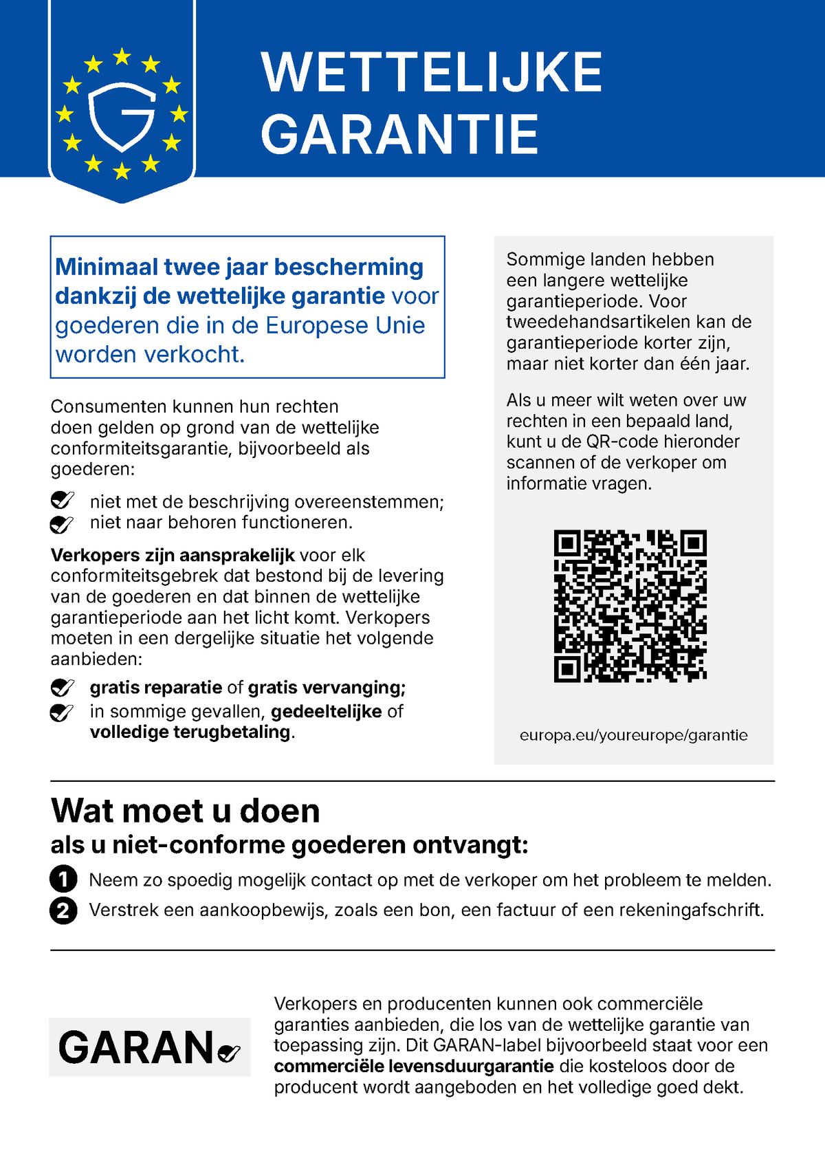 Geharmoniseerde EU-kennisgeving over de wettelijke conformiteitsgarantie