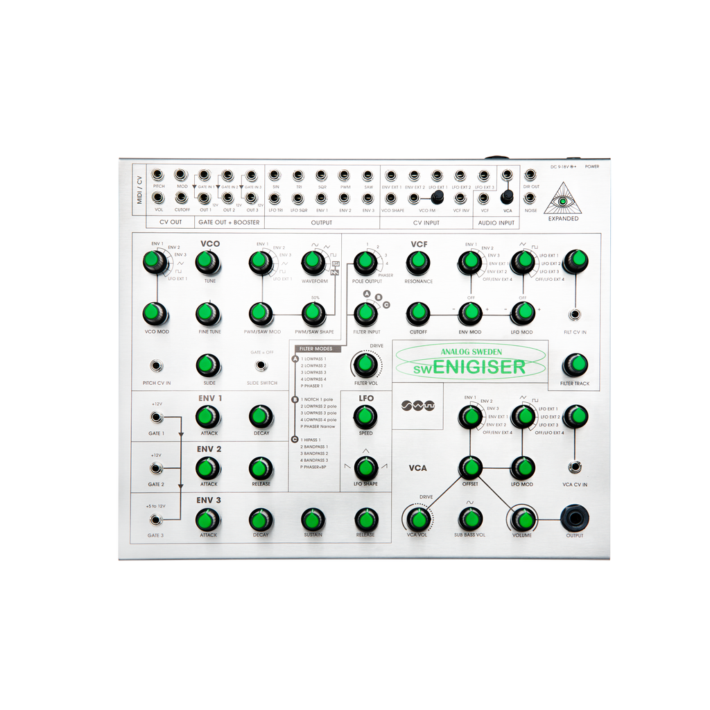 swEnigiser semimodulaire analoge synthesizer, frontpaneel