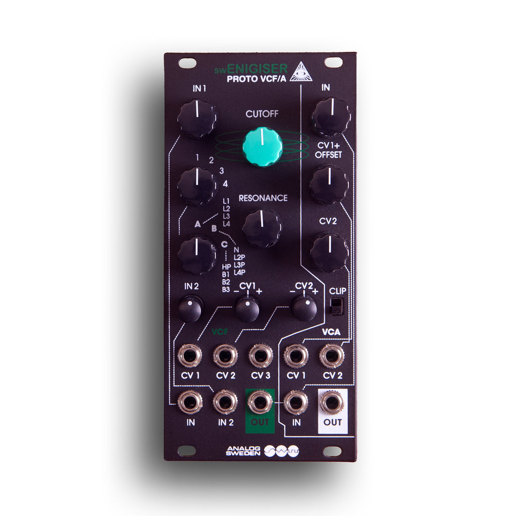 swEnigiser Proto VCF/A module met zwart paneel, vooraanzicht